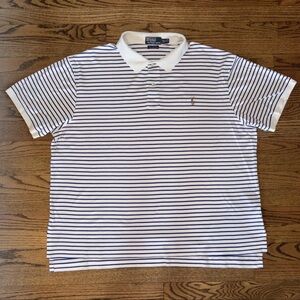 Polo Ralph Lauren‎ Shirt Mens 2XL White with Blue Stripes Short Sleeve